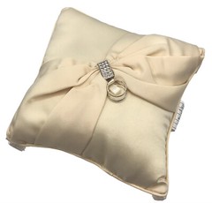 Lillian Rose Ring Pillow Ivory Sash Satin 8″ Square Silver Rhinestone Clasp