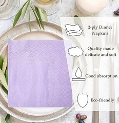 50 Pieces 2-ply Light Napkin Disposable Cocktail Napkins Beverage Purple