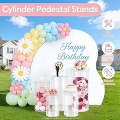 Wedding Table Flower Stand Clear Cylinder Pedestal Set 5 Pcs 77 Lbs Capacity