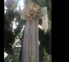 6pcs Shabby Chic Decor Burlap and Lace Pew Bows, Burlap bows, Wedding bows