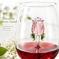 Set of 2 Stemless Wine Glassware with Rose Inside, 20 OZ Large Stemless