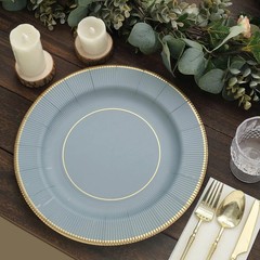DUSTY BLUE 25 Round 13″ PAPER CHARGER PLATES Metallic Rim Party Events Tableware