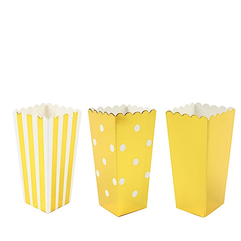 36 White Gold 5″ Cardboard Popcorn Style Party Favor Boxes Events Decorations