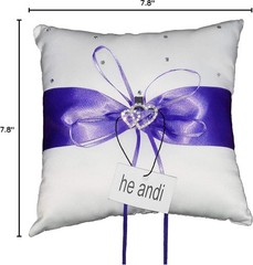 7.8″ Satin Double Hearts Decoration Wedding Ring Bearer Pillow Purple