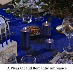 KONNI Navy Blue Pillar Candles Set of 3, 3″x 6″ Unscented 3 x 6in,