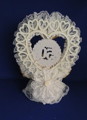 New 50th Wedding Anniversary Cake topper with Bells, Cherub Lace & Gold Beads #7