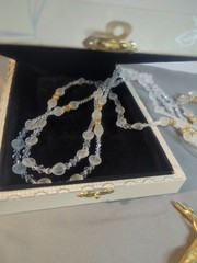 Vintage WEDDING LASSO~GLASS & ACRYLIC BEADS GOLD CROSS LAZO DE BODA~Religious