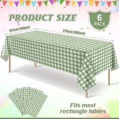6 Pcs Sage Green Gingham Tablecloth Decorations, Disposable Plastic Green