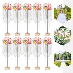10pc 75cm Large Gold Flower Stand With acrylic Beads Strand Wedding Decor