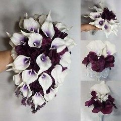 Eggplant White Hydrangea Calla Lily Bridal Wedding Bouquet Accessories