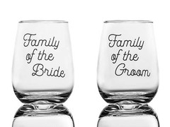4-Pack Wedding Wine Glasses w/Decal “Family of the Bride” “Family of the Groom”