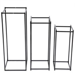 3Pc Black Metal Square Plant Stands Set Tiered Display 20×20×50–26×26×70 cm