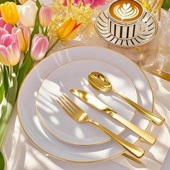 Festiva 175PC White Gold Rim Plates Set for 25 Guests – Party Dinnerware