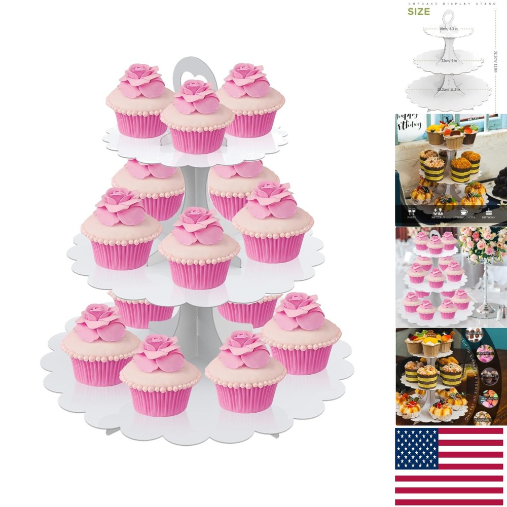Versatile White Cardboard Cupcake Tower – Perfect for Celebrations & Easy to Use