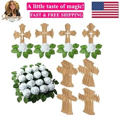 16 Sets Wooden Crosses for Crafts Baptism Centerpieces for Tables Standing Wo…