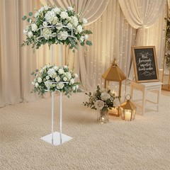 2-Tier Wedding Flower Stand, Flower Stand Metal Wedding Floral Rack Silver