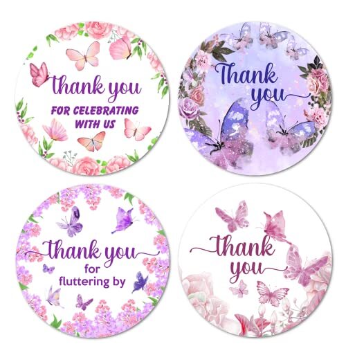 Butterfly 40 Thank You Stickers, 2 Inch Big Round Glossy Labels, Theme for