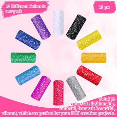 12 Pcs Rainbow Glitter Tulle Rolls 6 Inch by 10 Yards 30 Feet Glitter Tulle Roll