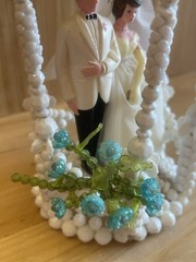 Vintage Hand Beaded 1950’s 1960’s Bride Groom Wedding Cake Topper 10” Wilton