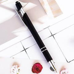 PASISIBICK 12-Piece Black Ballpoint Pen with Stylus Tip, 2 in 1 Stylish Metal…