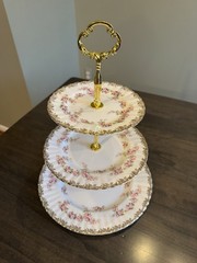 Royal Albert Dimity Roses 3- Tier Cake Dessert Stand England