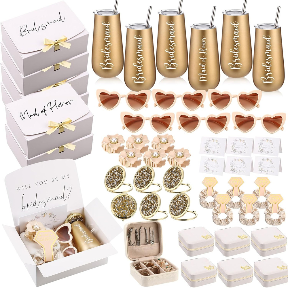 Bridesmaid Proposal Gift Set – 48 Pcs with Tumbler, Jewelry Box & More