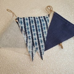 Denim Burlap Navy Blue White Cream Fabric Banner Rustic Chic Decoration 2 yards
