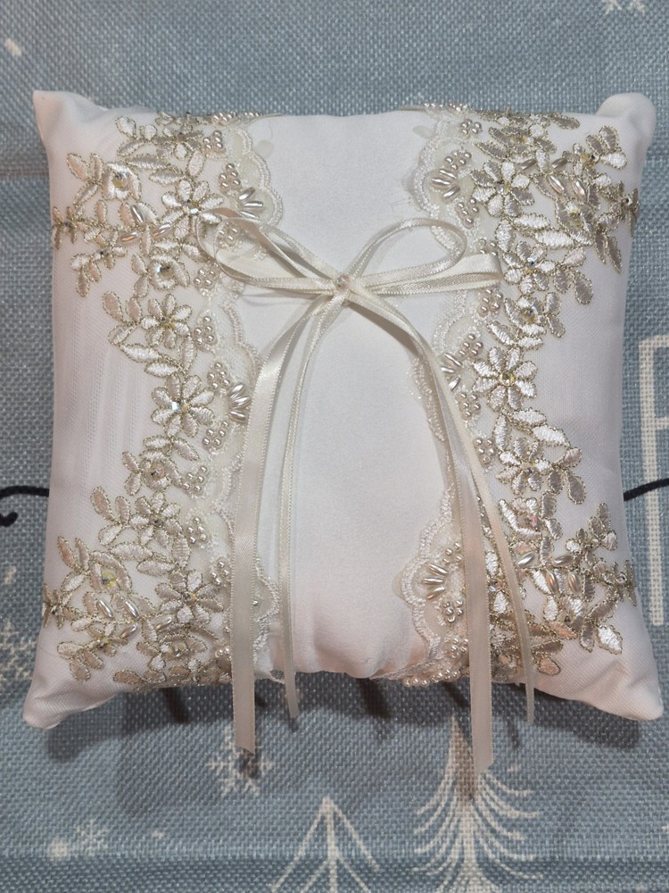 Wedding His/Her Ring Pillow Beaded & Embroidered Beautiful