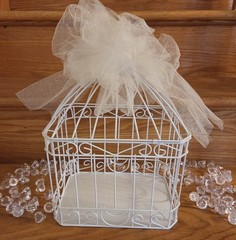 Bird Cage Wedding Card Gift Box White Metal Hinged Top Bow 84 Plastic Scatter…