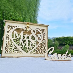 1 PCS Wooden Wedding Card Box With Lock Sign Mr Mrs Money Gift Post Case