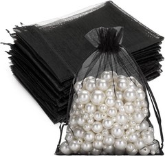 G2PLUS 25PCS Black Organza Bags 5×7 inches – Sheer Mesh Jewelry Pouches, Orga