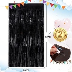Fringe Curtain Party Streamers 2Pack 3.3×8.3 Ft 3.3 x 8.3 Ft (Pack of 2) Black