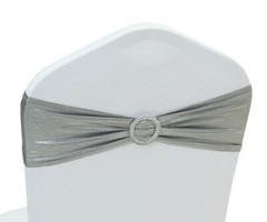 Metallic Silver, Spandex Stretch Chair Sashes Bow with Slider Buckle for Wedding