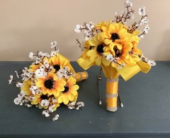 Set of 2 sunflower and baby breath wedding bouquets