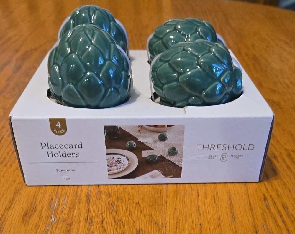 4 pack Threshold brand stoneware artichoke placecard holders glass glazed new
