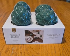 4 pack Threshold brand stoneware artichoke placecard holders glass glazed new