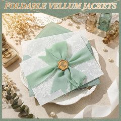 100 Set Wedding Invitation Wrap Set Pre Folded Vellum Jacket for 5X7 Invitations