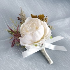 Romantics Champagne Wrist Flower and Boutonniere for Wedding Celebration Party