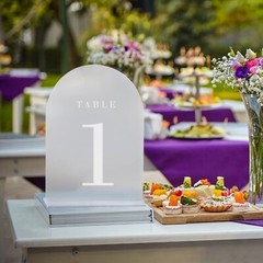 UNIQOOO Frosted Arch Wedding Table Numbers with Stands 1-15, 5×7 Acrylic Sign…