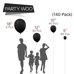PartyWoo Black Balloons 140 pcs Different Sizes Pack of 18 12 10 5 Inch Matte…