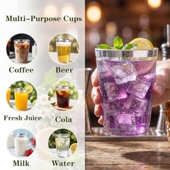200 Pack Silver Plastic Cups 10 Oz Clear Rimmed B Silver