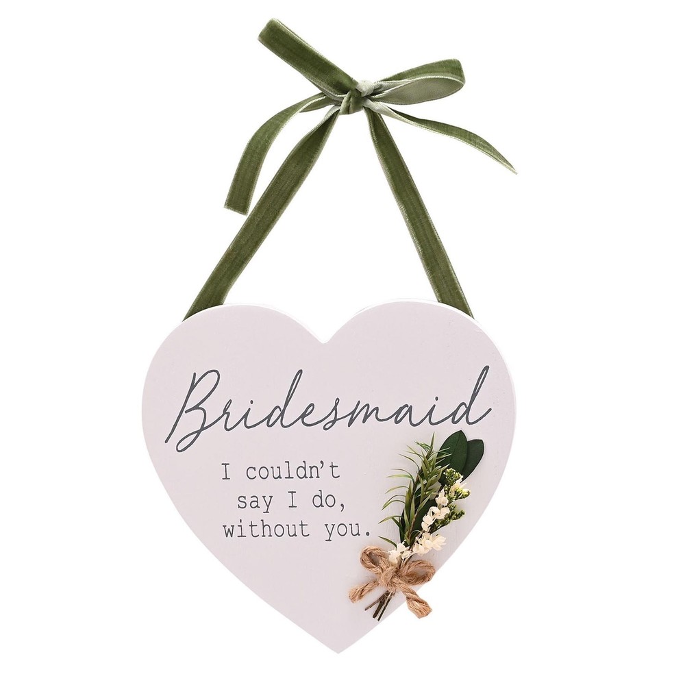 Wedding Bridesmaid Hanging Heart Plaque with Flowers