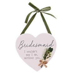 Wedding Bridesmaid Hanging Heart Plaque with Flowers