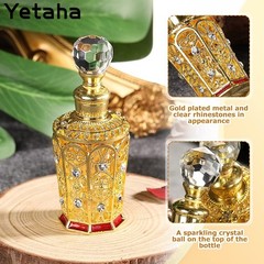 Yetaha Vintage Refillable Empty Perfume Bottles, Jeweled 0.4 Ounces, Golden