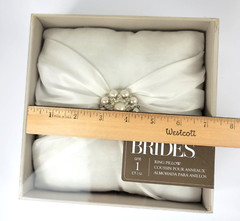 Brides Wedding Ring Bearer Pillow 7×7 White Faux Pearl Rhinestone Center Cluster