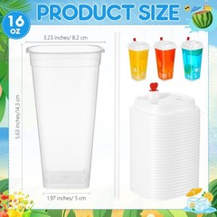 100 Pcs Square Plastic Cup with Lids and Straws 16 oz Clear Disposable Cold