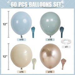 Dusty Blue and Gold Balloons, 60 PCS 12 Inch Sand White Slate Blue Fog Pastel