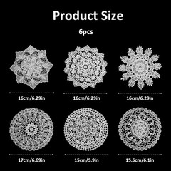 Lace Doilies for Tables, 6 Pcs 6 Inch Vintage Crochet 6 inches, White