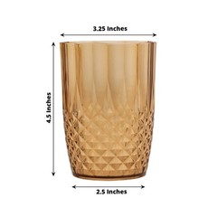6 AMBER GOLD 16 oz Crystal Cut Plastic DRINKING GLASSES Party Events Home