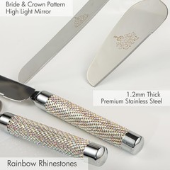 Wedding Cake Knife and Server Set with Rhinestone Champagne Flutes Gift Set